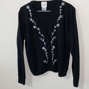 Vintage style black cardigan with floral accents